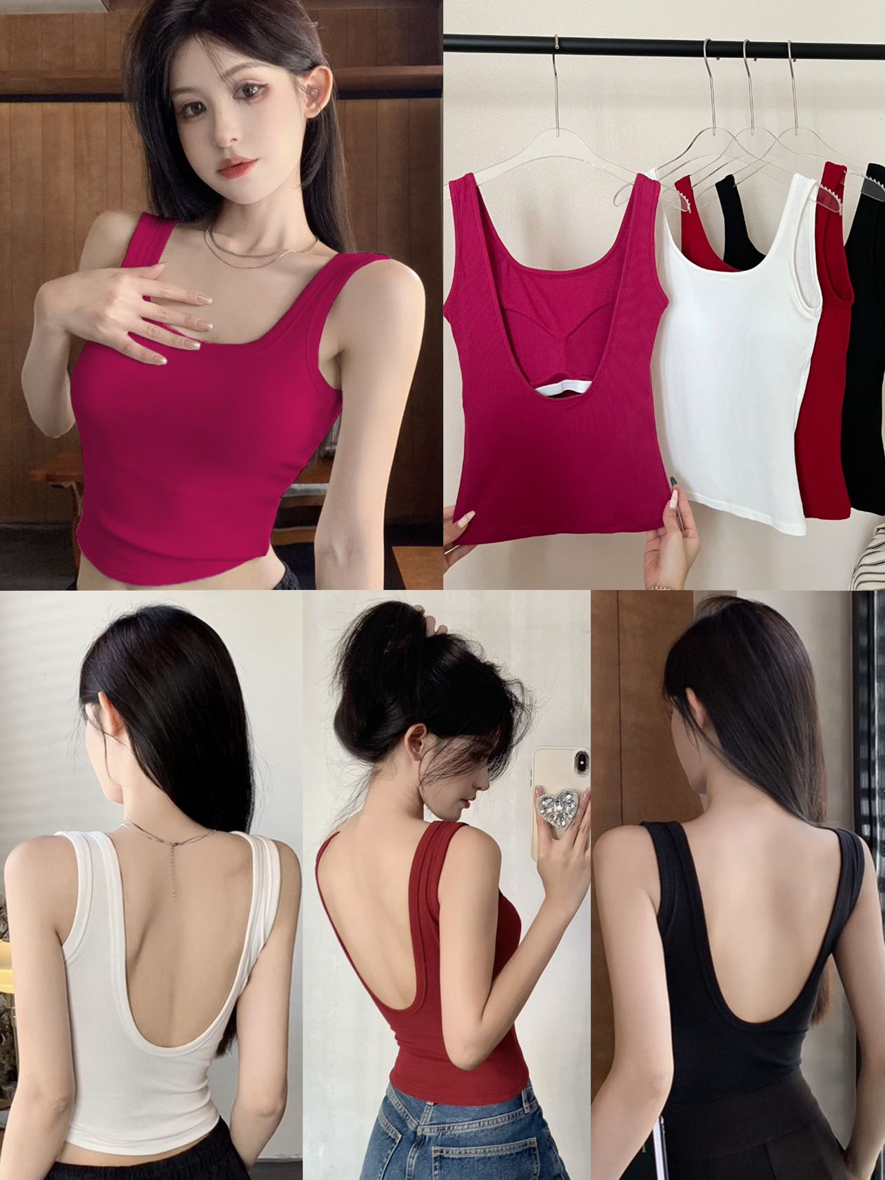人棉2024新款紅色帶胸墊吊帶背心女內搭外穿辣妹無袖上衣