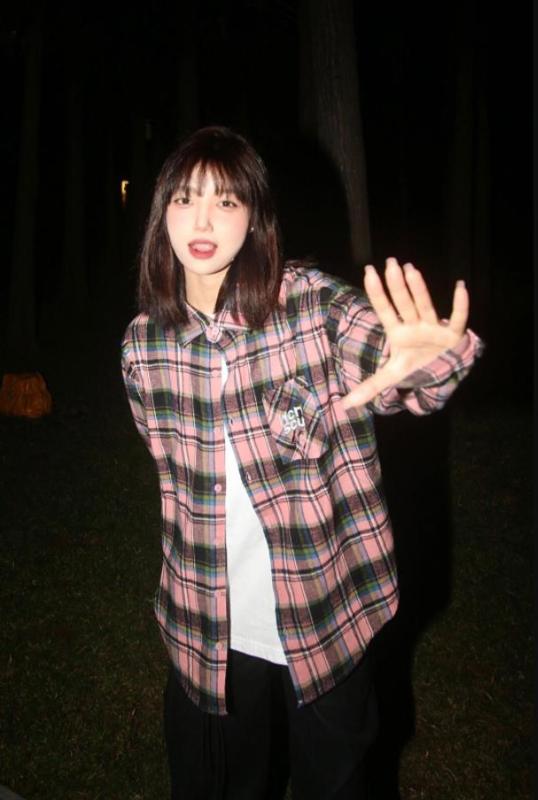 美式復古甜酷格子長袖襯衫女春秋2024新款設計感小眾寬鬆襯衣外套
