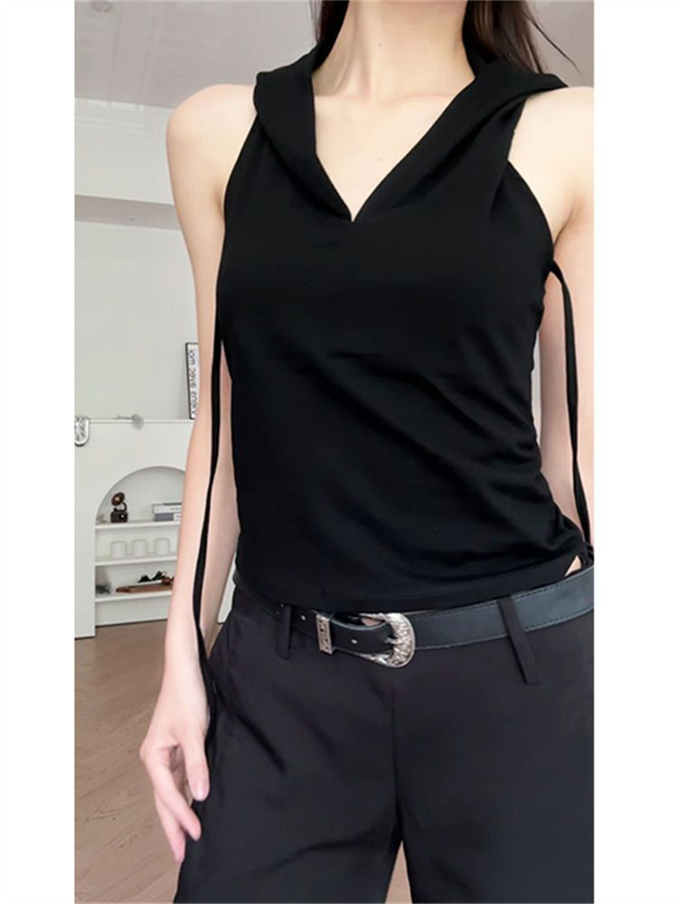 美式辣妹露背系帶連帽背心女夏裝百搭顯瘦上衣修身