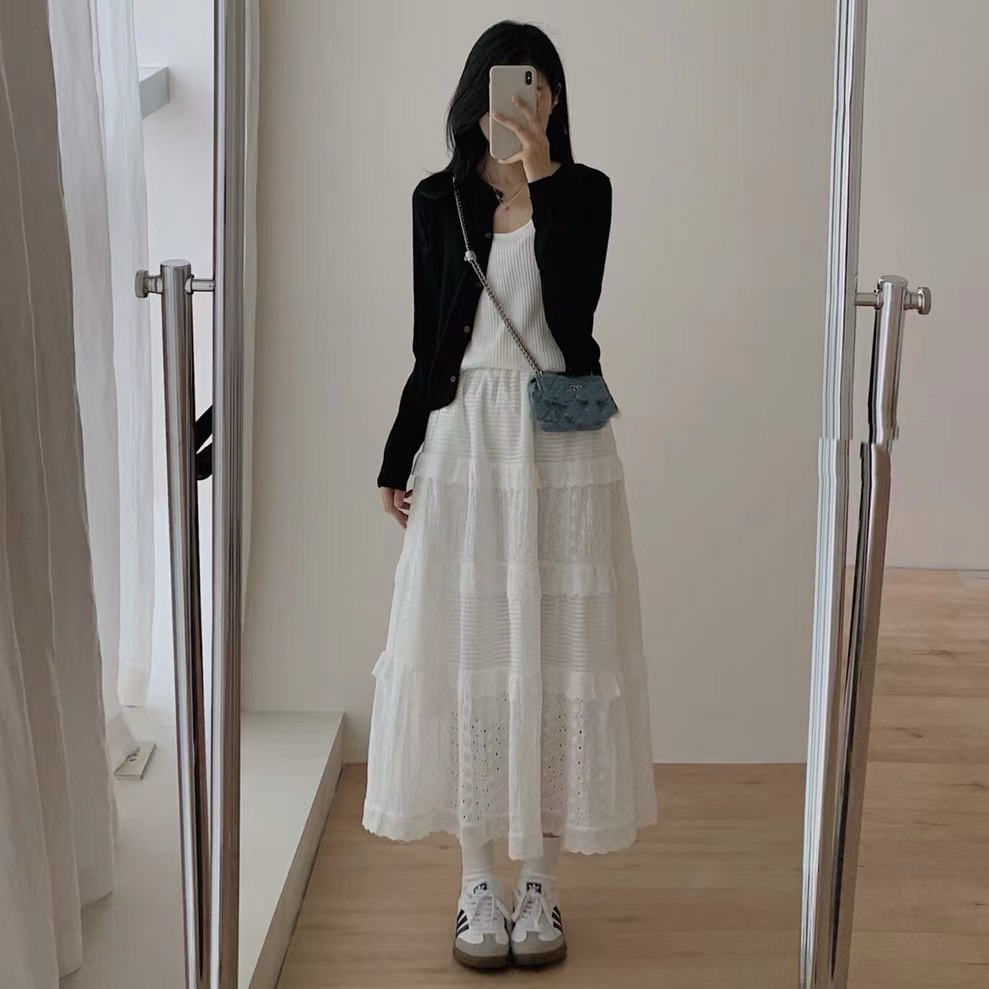 早春季新款2024法式氣質白色連衣裙子女夏裝穿搭一整套裝半身長裙