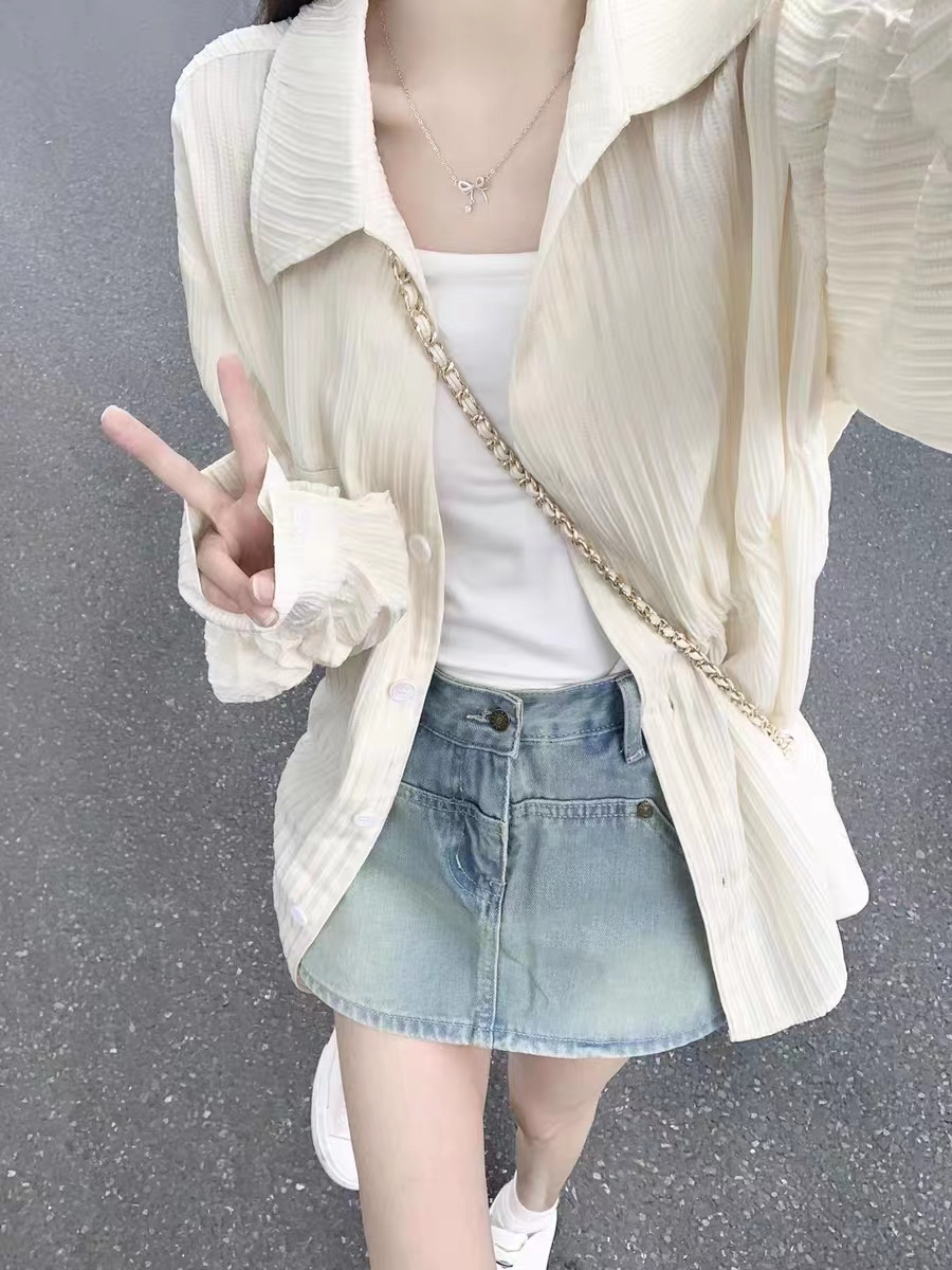 防曬襯衫女春夏薄款設計感小眾透氣寬鬆防紫外線清爽肌理感防曬衣