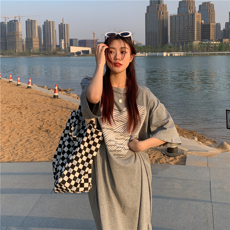 實拍200克6535精梳棉夏季新款大碼寬鬆中長款連衣裙女
