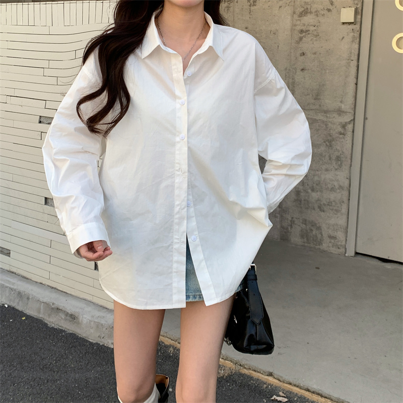 上衣設計感小眾2024新款初秋襯衣外套寬鬆慵懶風白色襯衫女