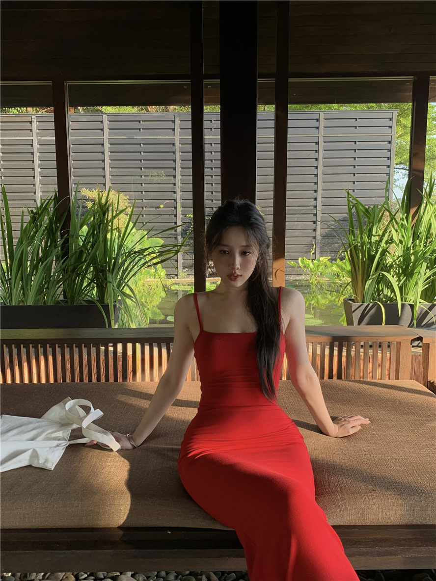 實拍  辣妹吊帶連衣裙女顯瘦包臀長裙子虞書欣同款