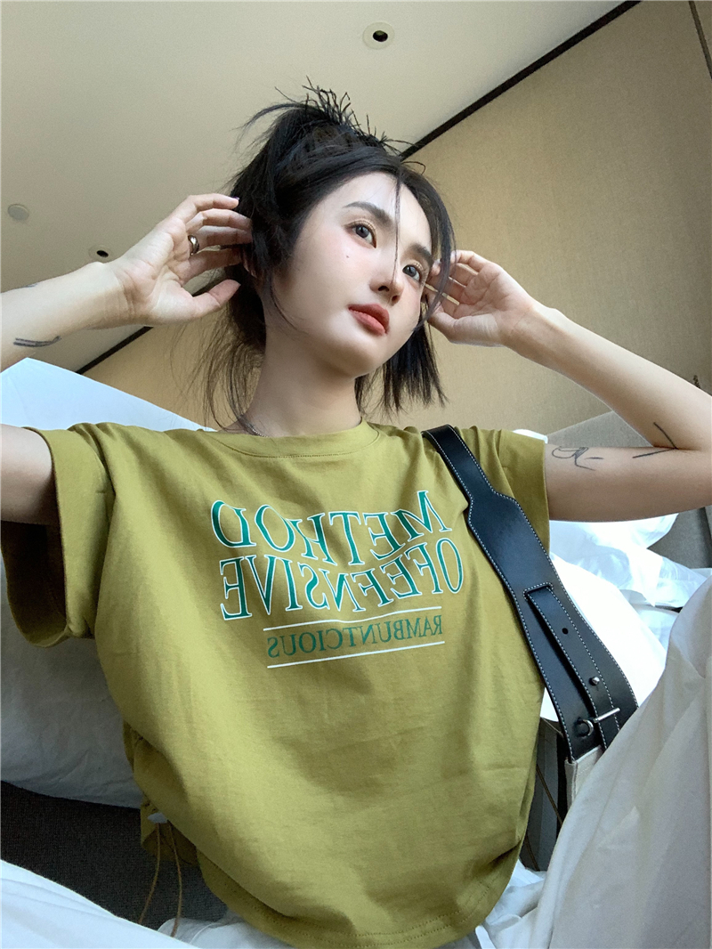 後包條260克莫代爾人棉螺紋 新款短袖t恤女印花短款 天貓質量