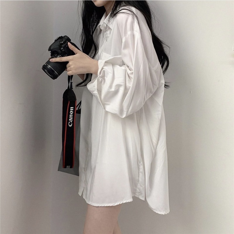 防曬襯衫外套女春秋設計感疊穿內搭休閒上衣白色中長款開衫襯衣夏