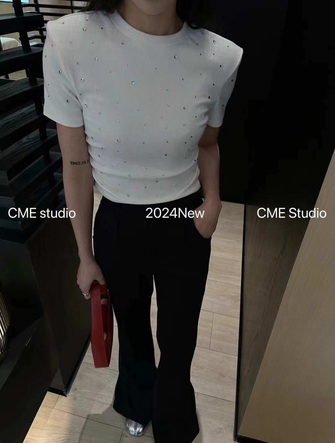 CME新款時髦燙鑽短袖T恤女2024春夏韓版修身顯瘦百搭短款上衣