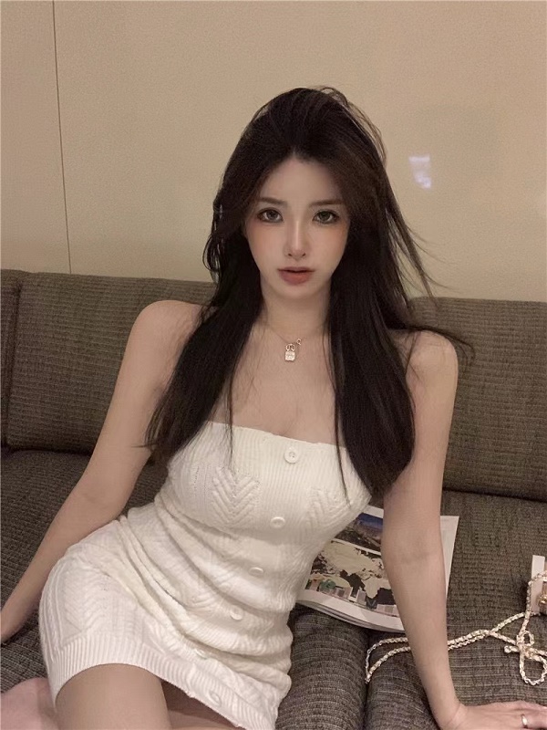 純欲風針織抹胸連衣裙女裝白色辣妹性感裙子春季修身顯瘦包臀短裙