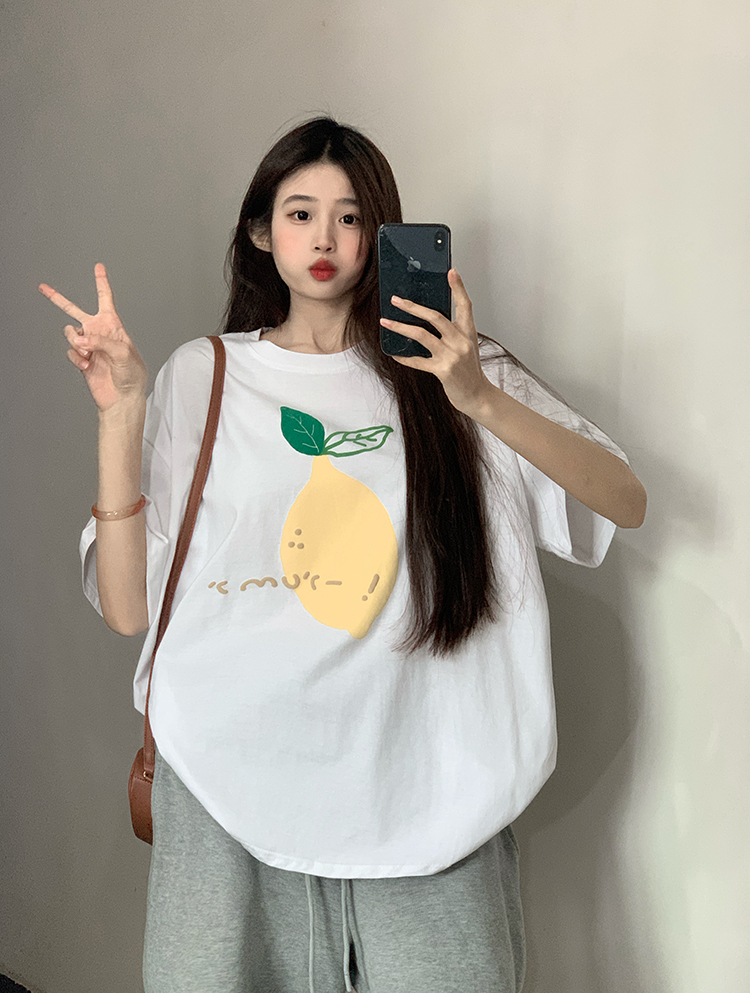 200克 /精梳純棉新款T恤女寬鬆大碼設計潮牌版印花上衣
