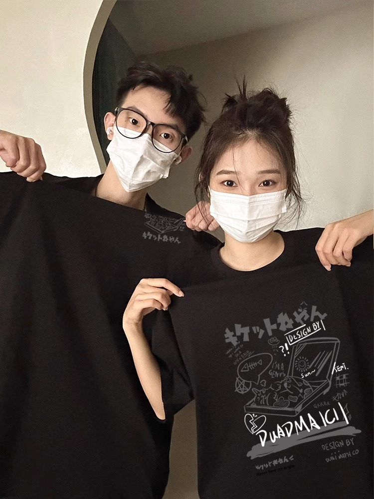 夏裝純棉小眾特別的網紅卡通潮牌情侶裝男短袖t恤夏季2024新款潮