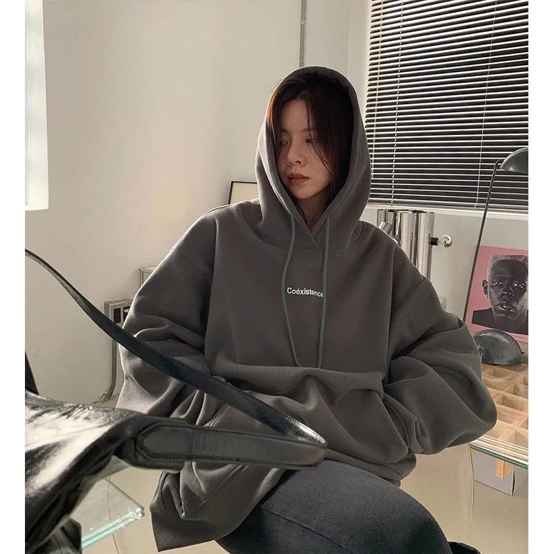 連帽衛衣女秋冬季加絨加厚韓版寬鬆慵懶風oversize外套帽衫