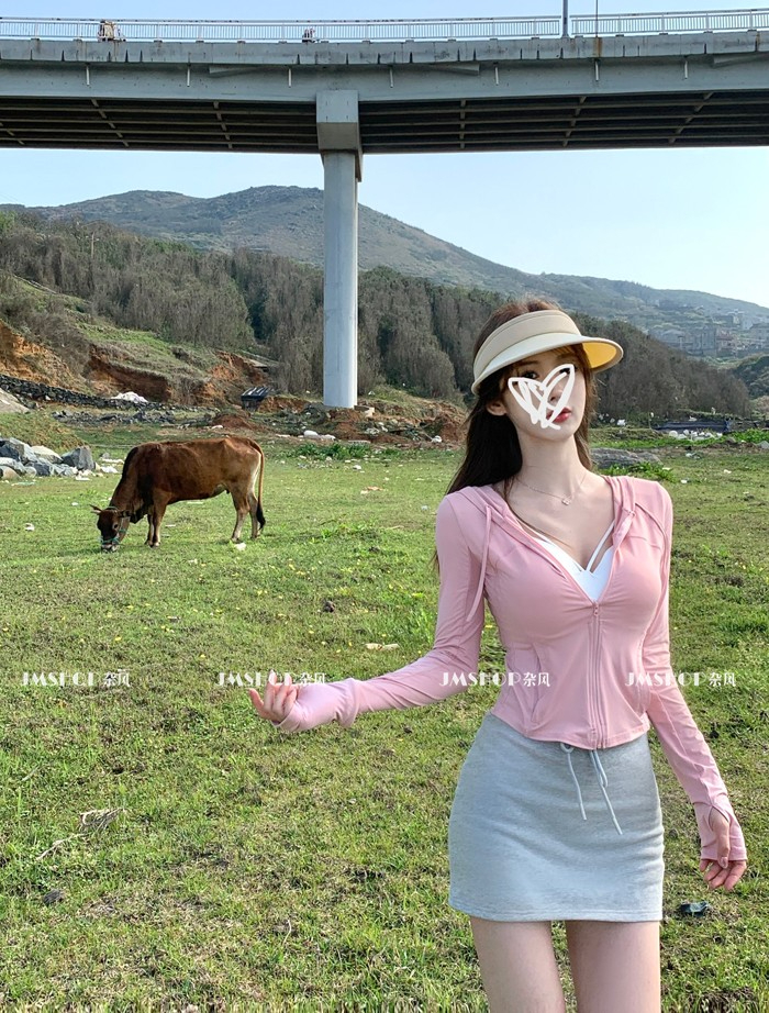 UPF50+粉色修身冰絲防曬衣女款夏季套裝輕薄透氣瑜伽服外套女孩