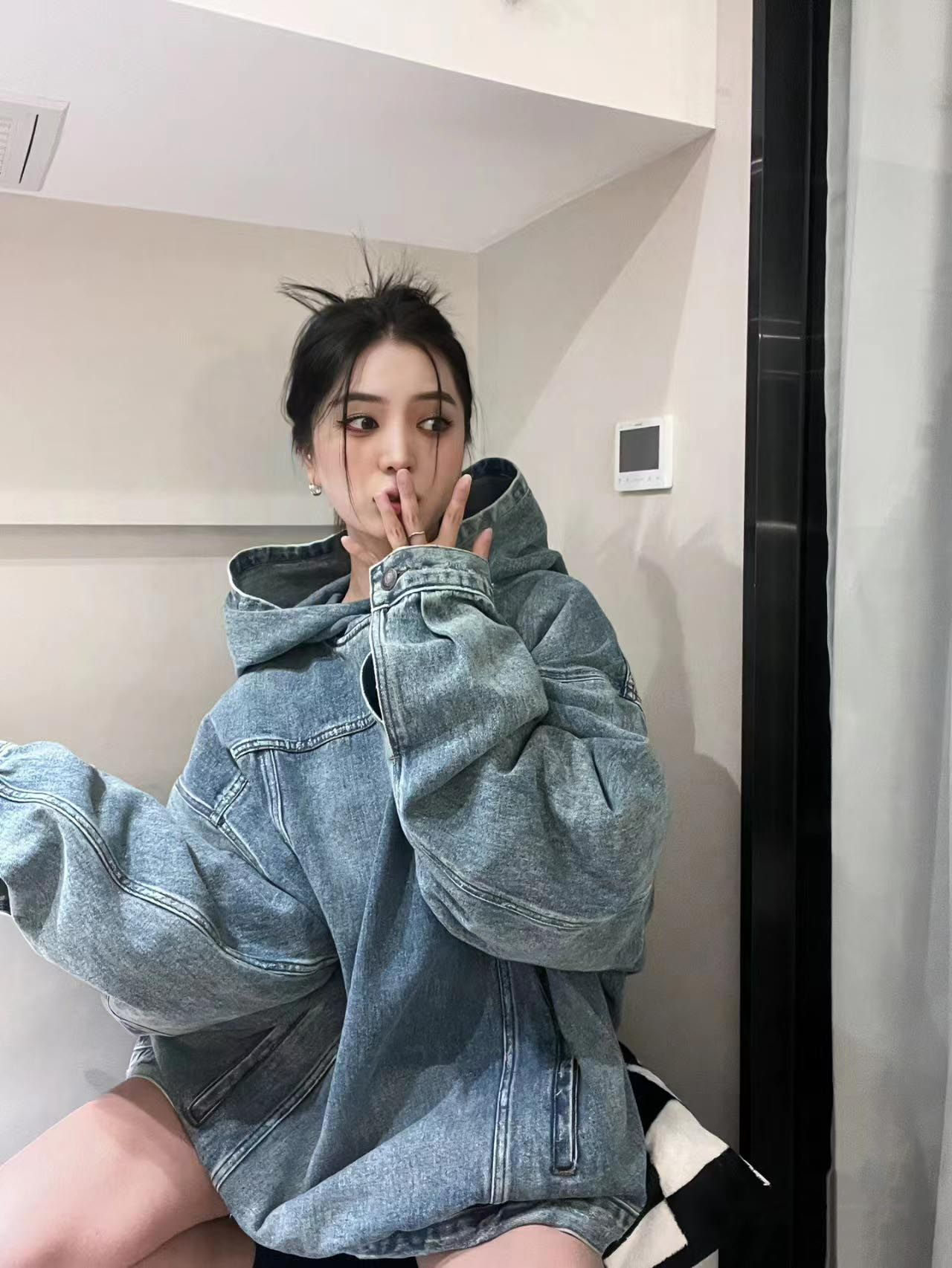 周杰倫同款 小眾百搭連帽寬鬆牛仔上衣