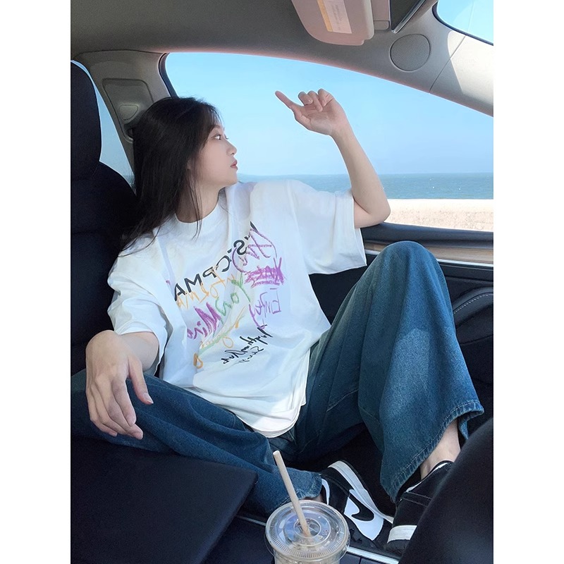 高質量純棉220克精梳緊密手感好直播品質前印花短袖t恤女