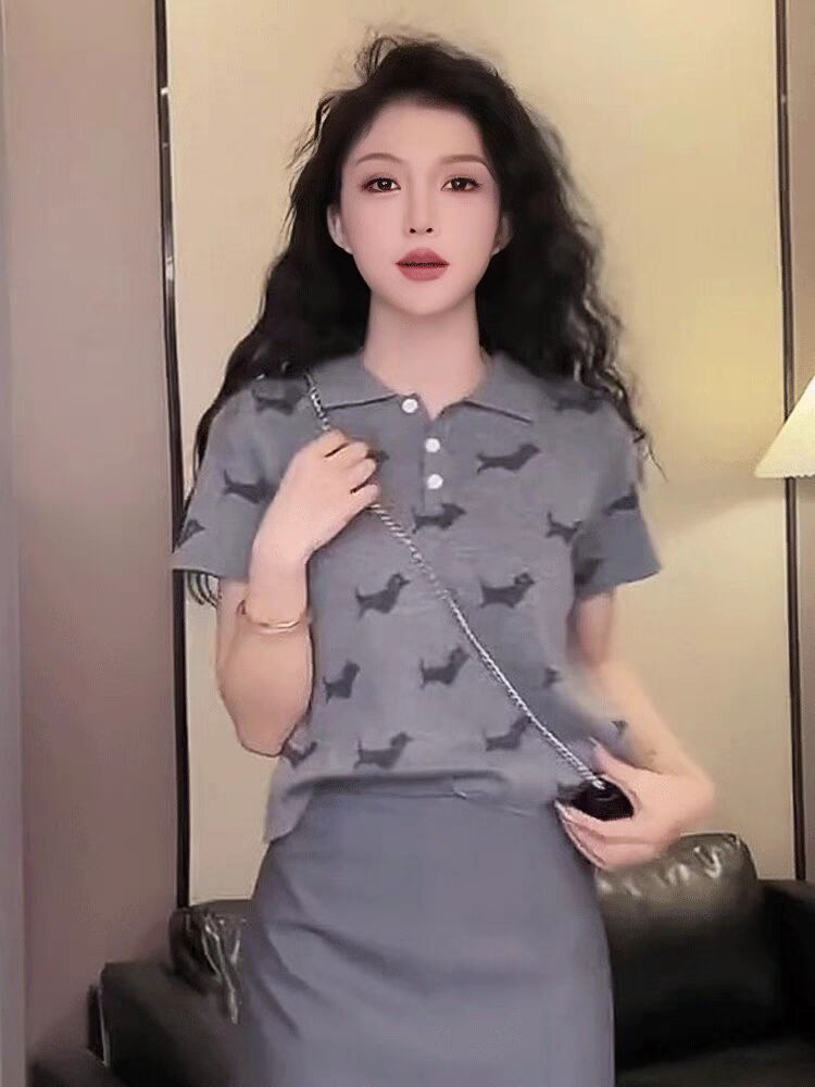 短袖t恤女2024新款夏季時尚氣質洋氣顯瘦短款polo領針織上衣