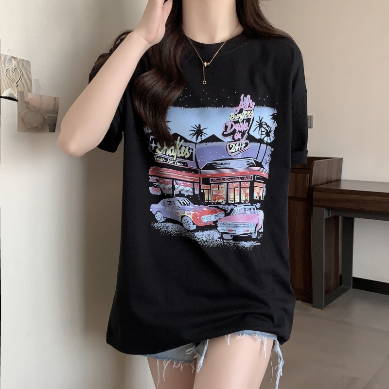 實拍短袖t恤女寬鬆中學生韓版ins潮半袖胖mm慵懶風夏裝大碼女上衣