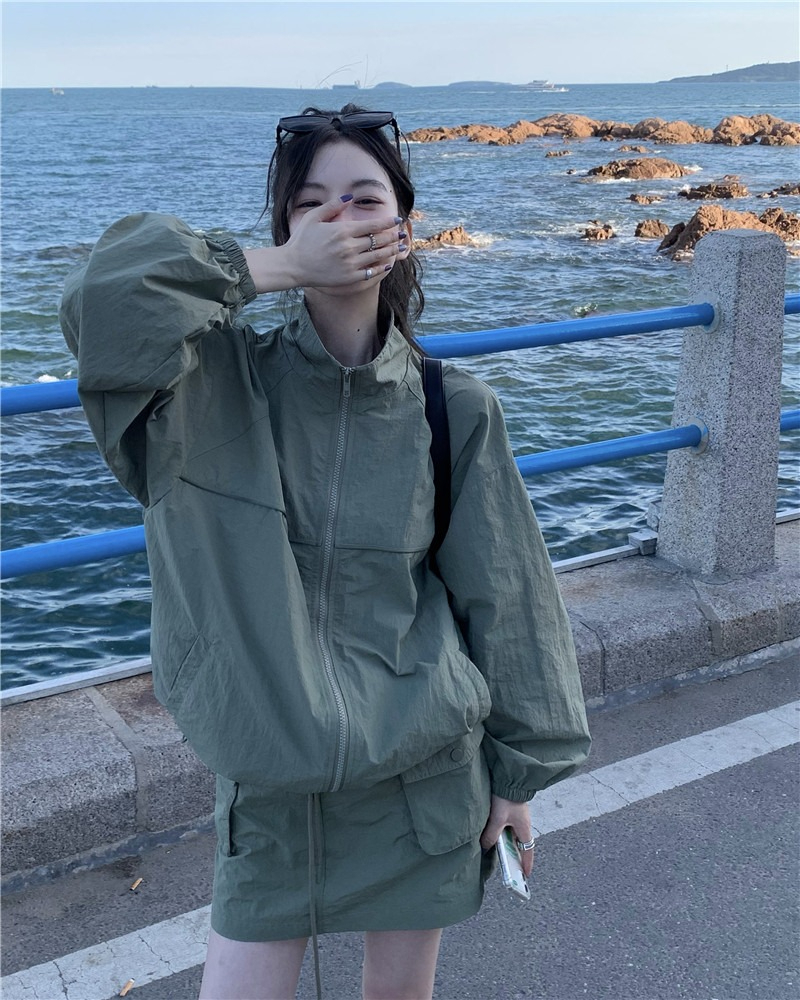 美式運動服衝鋒衣外套春夏短裙工裝炸街潮寬鬆兩件套女