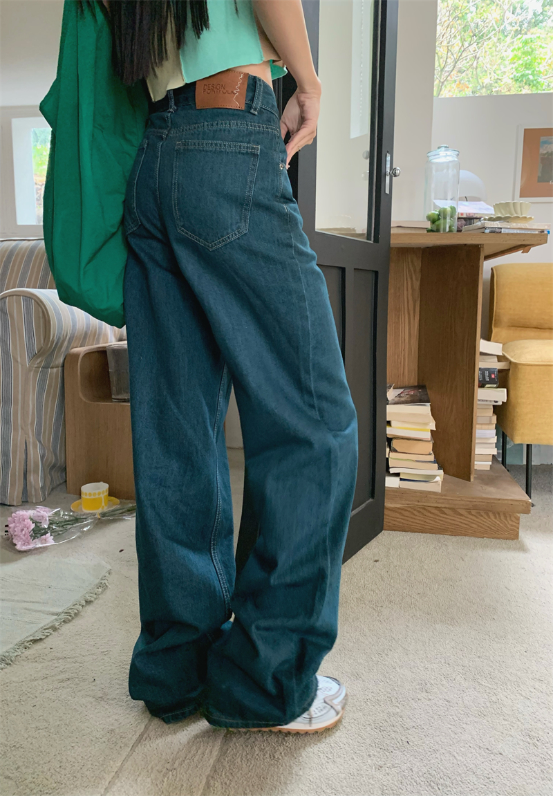 Actual shot of early spring 2024 new color Korean blue emerald blue straight washed slimming floor-length soft jeans