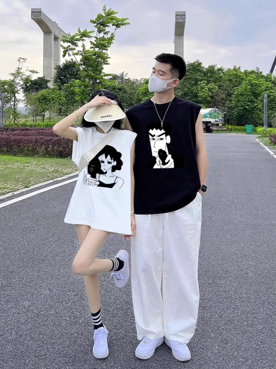2024新款坎肩背心ins無袖情侶裝夏裝T恤女高級感同色系休閒套裝潮