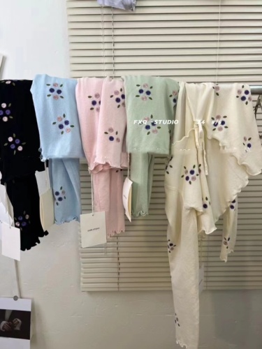 BB Korean style real-shot single-piece Dongdaemun order embroidered knitted cardigan forest tie design 2024 new style