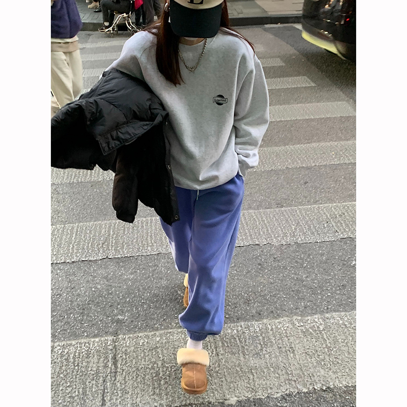 薄款滌魚鱗 秋冬寬鬆圓領衛衣女