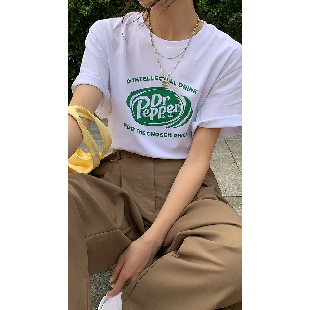 短袖t恤女夏季ins潮設計感小眾簡約高級感字母