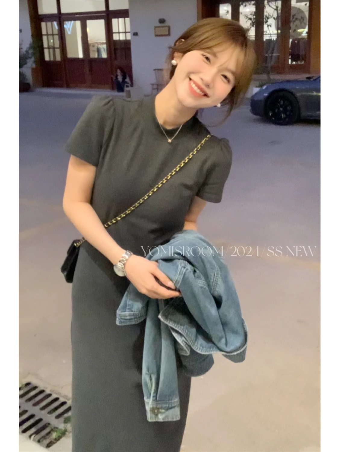 喲米YOMI海德日記早春新中式黑色連衣裙女小個子圓領氣質長裙