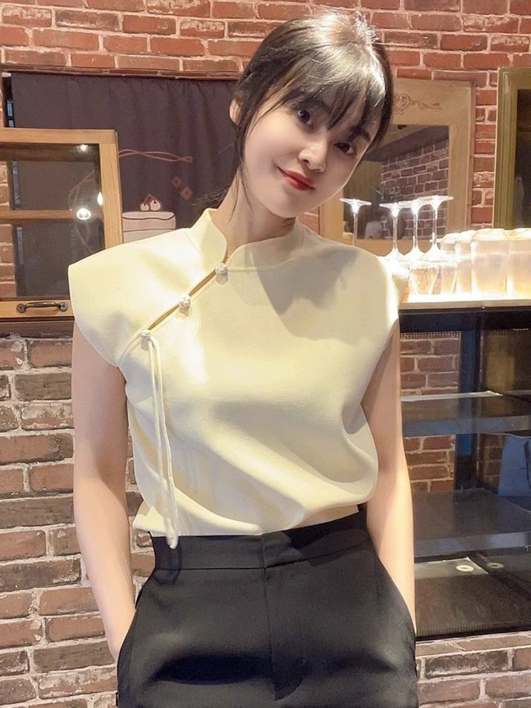 新中式國風短袖杏色上衣女夏季新款別致獨特高級感超好看漂亮T恤