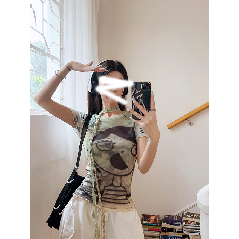 已出貨 甜酷辣妹心機短袖女夏季歐美風修身顯瘦小眾T恤圓領超修身