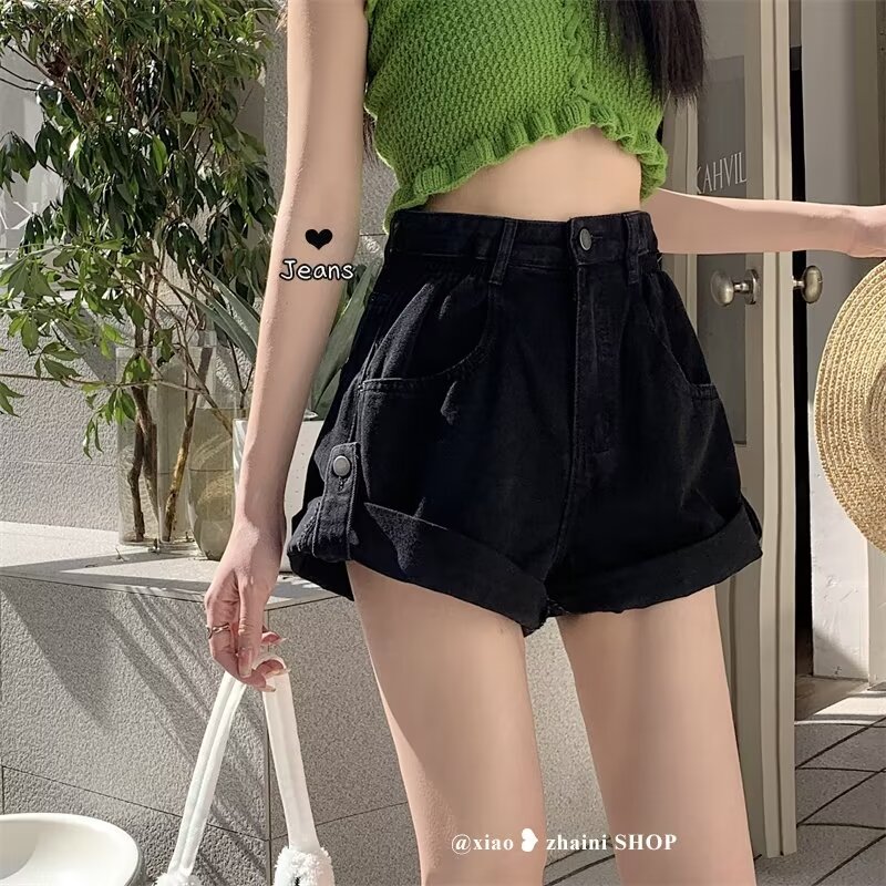 直筒褲夏季ins女文藝深色原宿超短褲高腰簡約百搭新款牛仔褲潮流