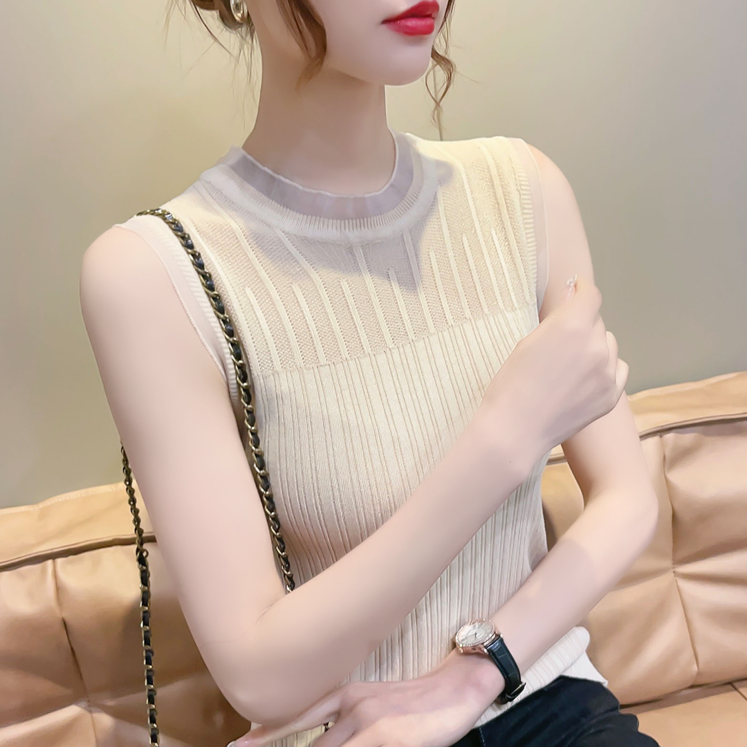 冰絲背心女內搭2024新款夏季吊帶打底衫上衣外穿網紗針織無袖t恤