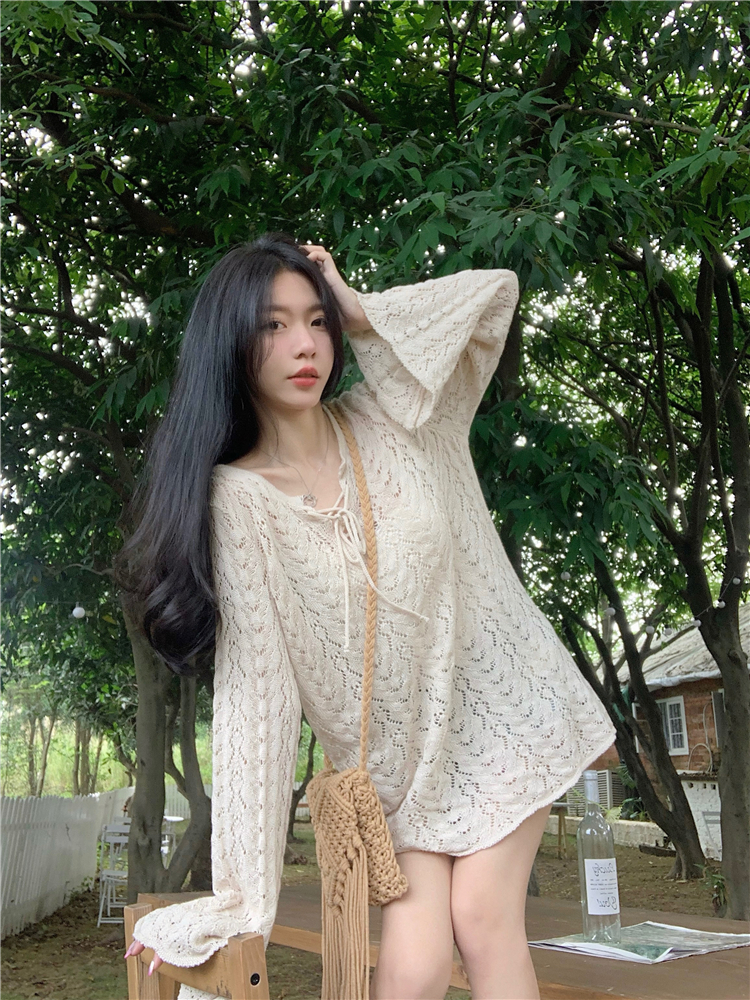 實拍~大碼女裝防曬針織衫女夏季寬鬆顯瘦慵懶風長袖套頭上衣