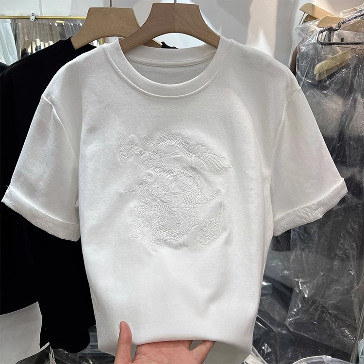 官圖~21支純棉210g 原版工藝+後包領韓版圓領刺繡寬鬆t恤衫