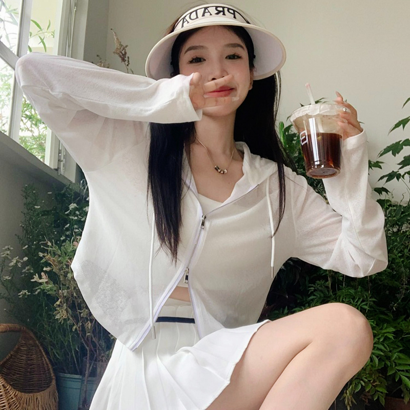 小個子薄款連帽防曬衣開衫外套女夏季設計感寬鬆休閒短款上衣