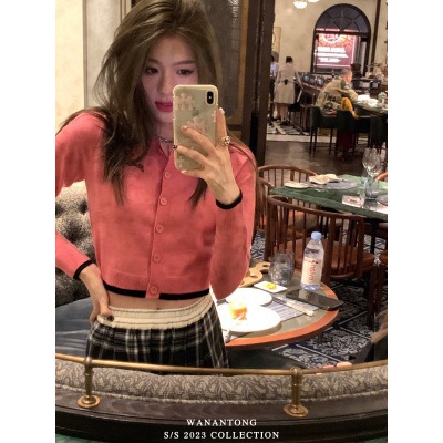 韓系秋冬新款別致設計感小眾針織衫純欲上衣長袖辣妹風開衫外套女