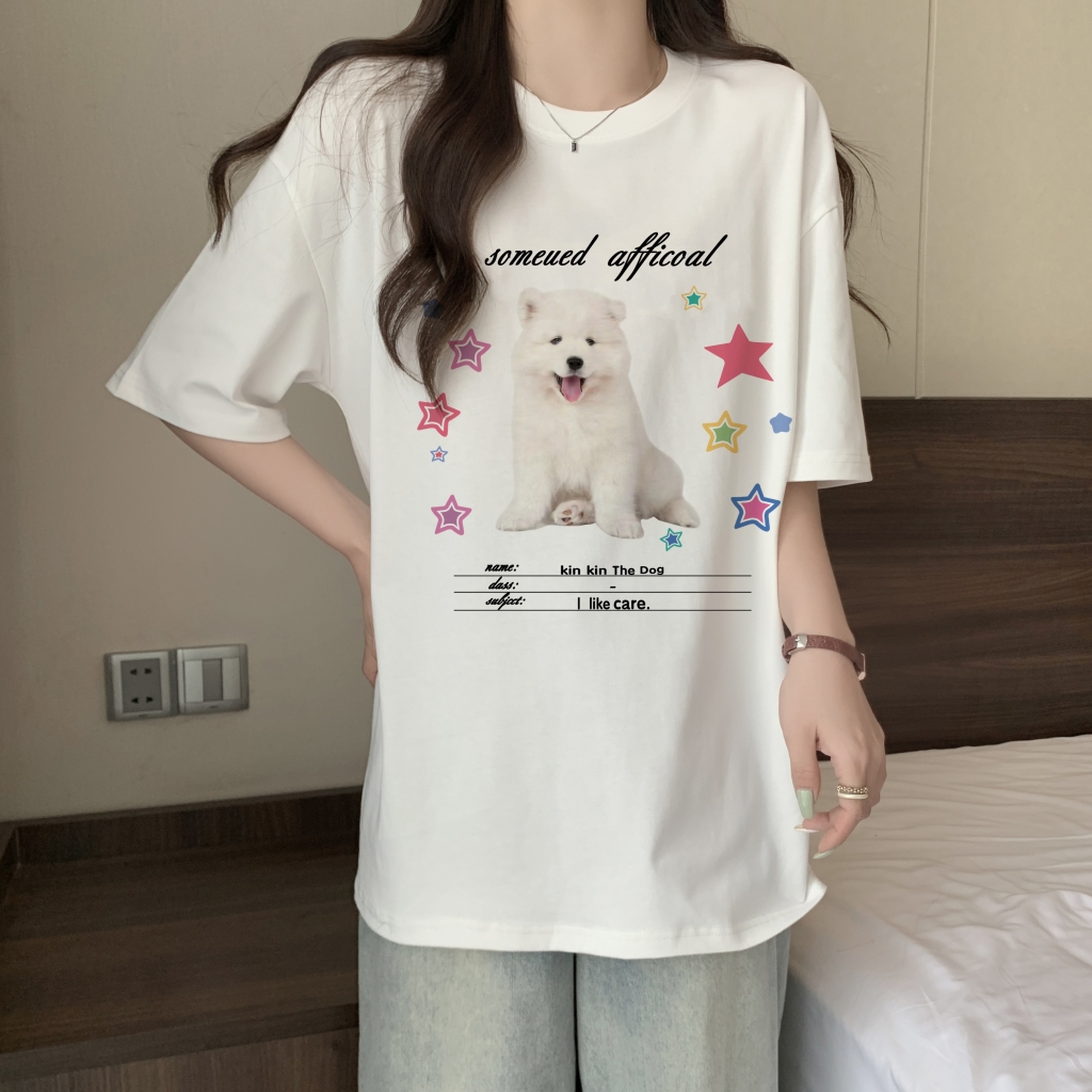 實拍 100%棉精梳純棉 印花夏裝短袖T恤女寬鬆韓版