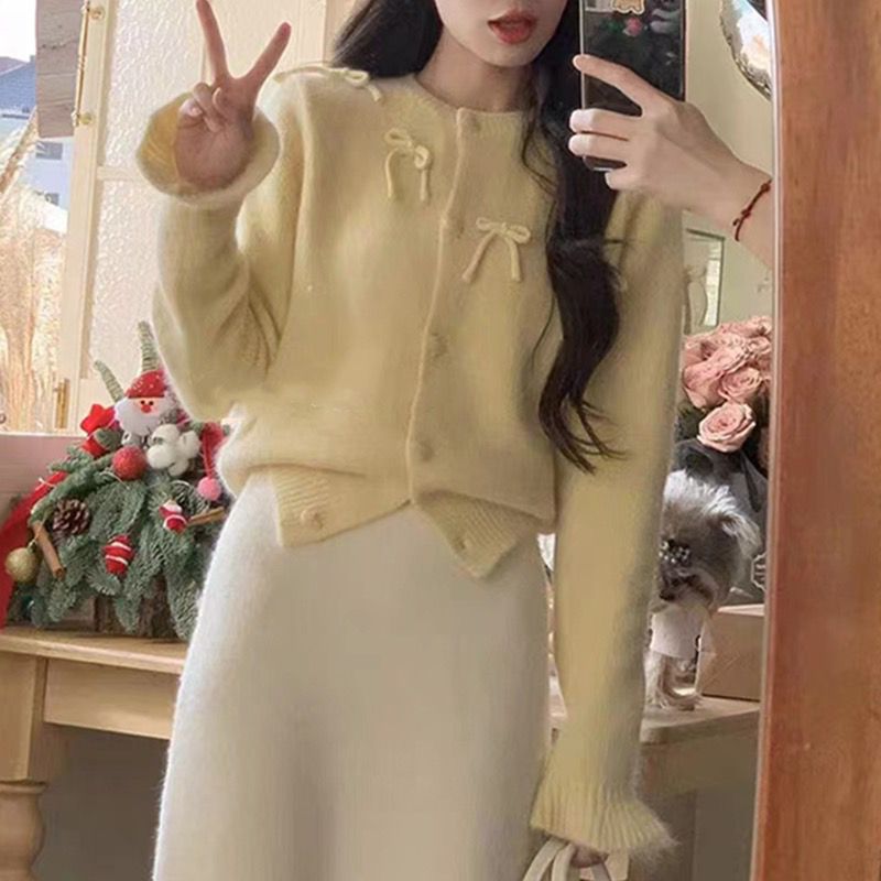 2024春季新款蝴蝶結設計感小眾針織開衫外套女甜美毛衣