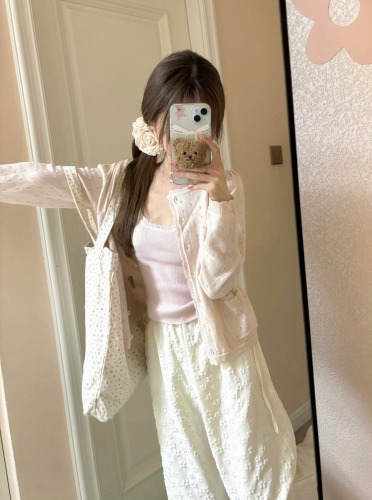 Japanese Retro Sweet Girl Fashion Knit Sweater Women 2024 Spring Fitted Slimming Short-Sleeve Cardigan Top Thin Jacket