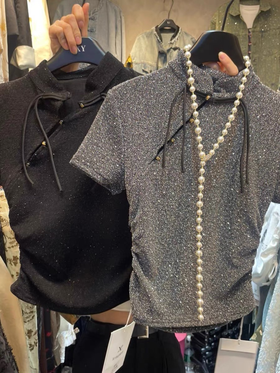 新中式國風設計感盤扣短袖T恤女春夏新款blingbling顯瘦百搭上衣