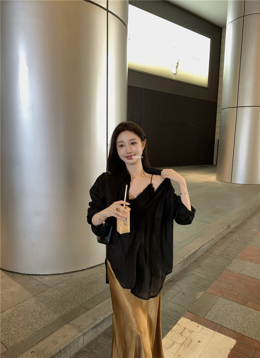 實拍天絲襯衫吊帶內搭性感蕾絲邊背心