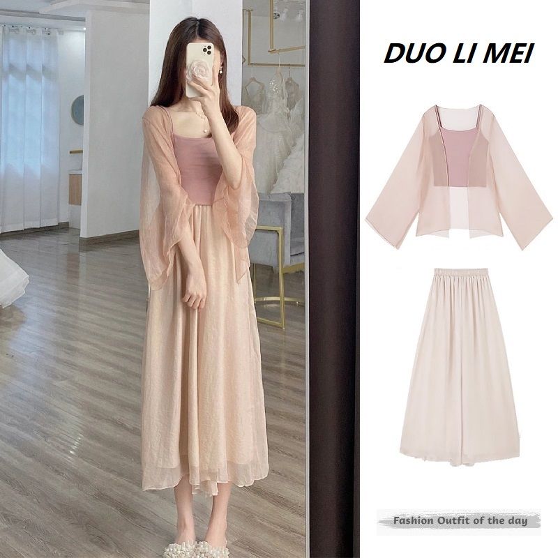 奶糯可鹽小個子高級感夏季溫柔風三件套新中式國風改良漢服套裝裙