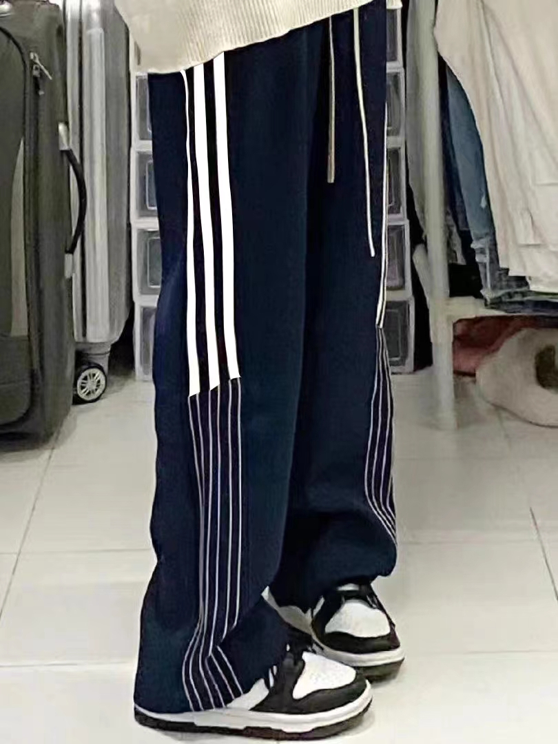 闊腿運動大碼顯瘦梨形身材女褲子小眾設計感美式復古休閒褲
