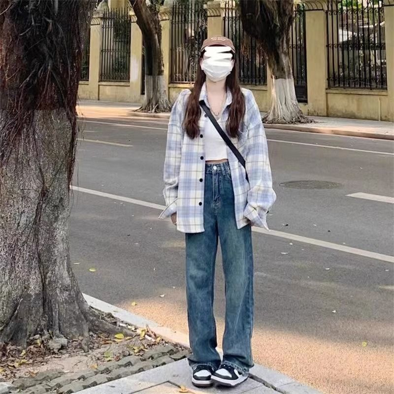 毛呢格子襯衫女2024新款早秋季上衣別致漂亮洋氣小衫襯衣外套加絨