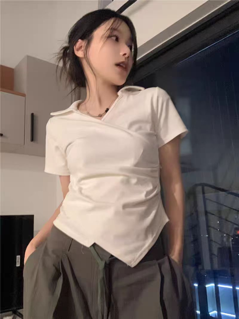260隨心裁 夏季新款不規則純白色短袖小眾設計上衣