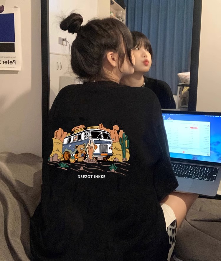 高質量純棉220克精梳緊密手感好直播品質前後印花短袖t恤女