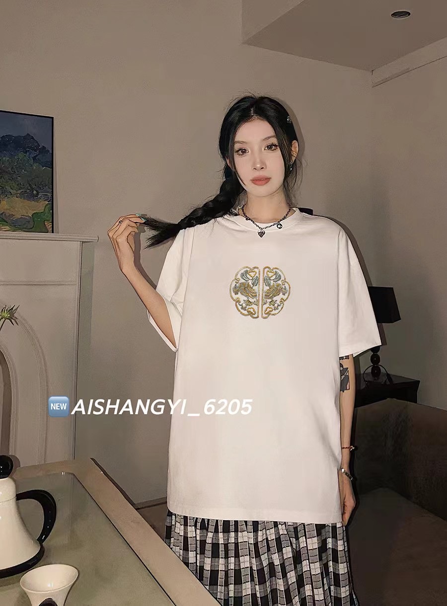 新中式輕國風女裝2024新款夏季復古短袖t恤刺繡純棉潮牌上衣