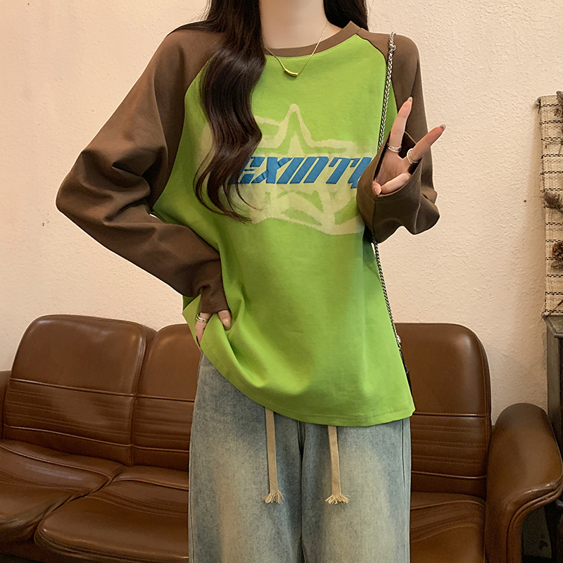 實拍21支純棉打底衫女2024春秋薄插肩袖圓領長袖t恤上衣大碼女裝