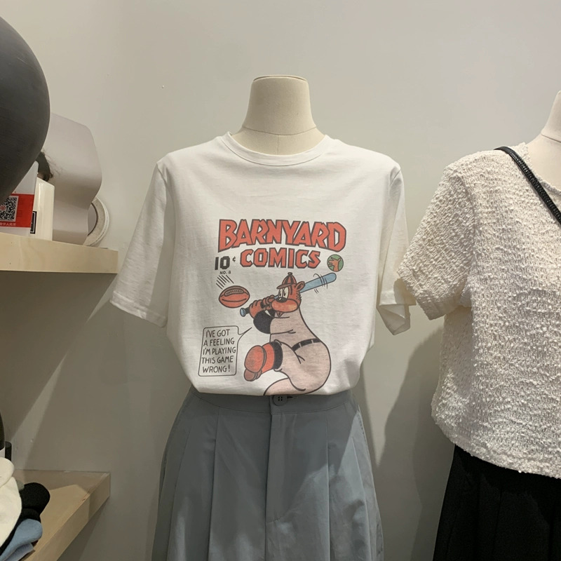 官圖 重磅/精梳純棉 後包領 有縫邊 S-XXXL 夏裝短袖T恤女