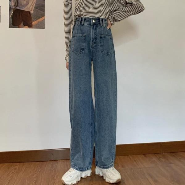 復古牛仔褲女寬鬆韓版學生顯瘦百搭顯高長褲港味直筒褲