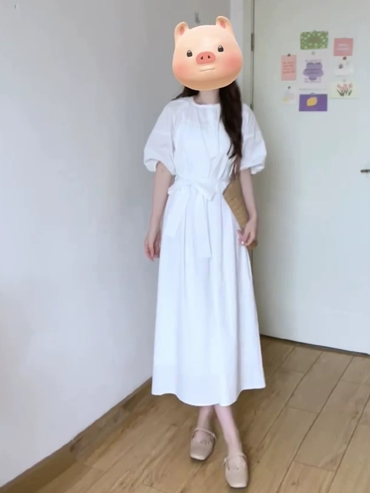 茶歇法式白色連衣裙子夏裝女2024年新款在逃公主古着vintage長裙